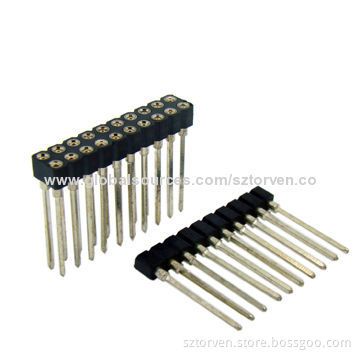 Socket Connector, 2.54mm, Straight Dip Type, Single and Dual Row, 17.80mm Pin Length, Wire Wrap
